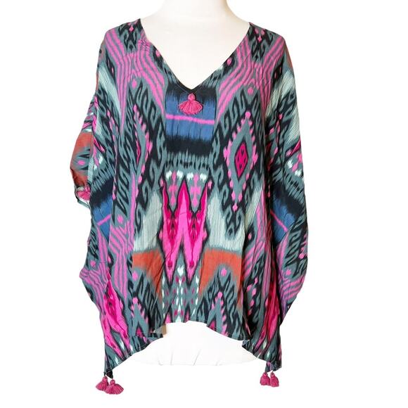 NWT Figue ritika Ikat kaftan top sz S tassels - Picture 2 of 7